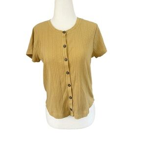 Madewell Womans Button Front Ribbed Cropped Tee mustard Size Medium.